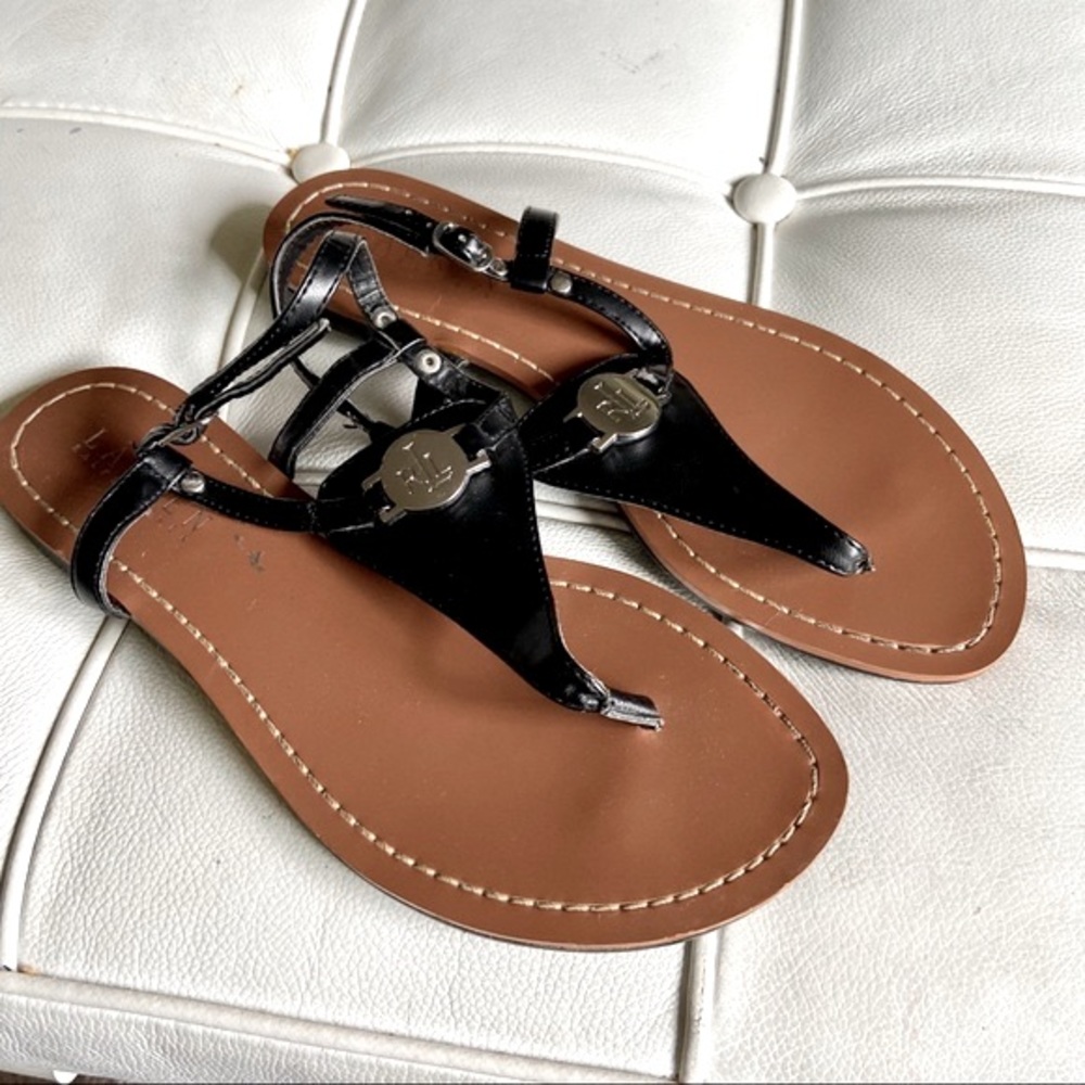 Lauren Ralph Lauren sandals black faux leather 6.5 good condition